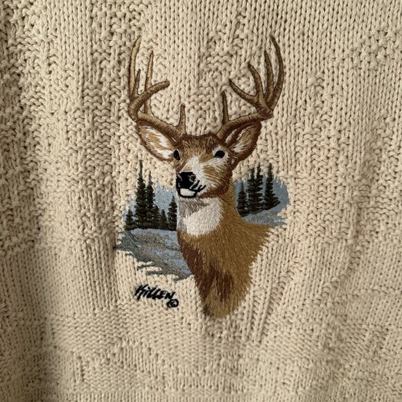 VTG Shenandoah Men’s Sweater 4XLT Chunky Knit Cream Embroidered Buck Hunting USA - Picture 4 of 12